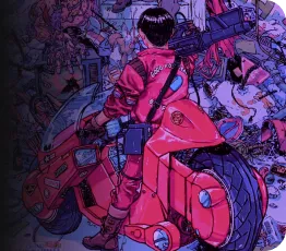 Kaneda on a motorcycle