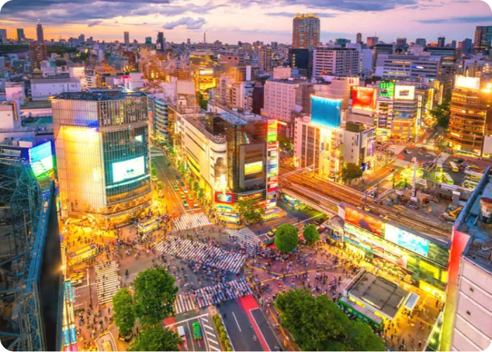 Une photo de Shibuya en vue aérienne
