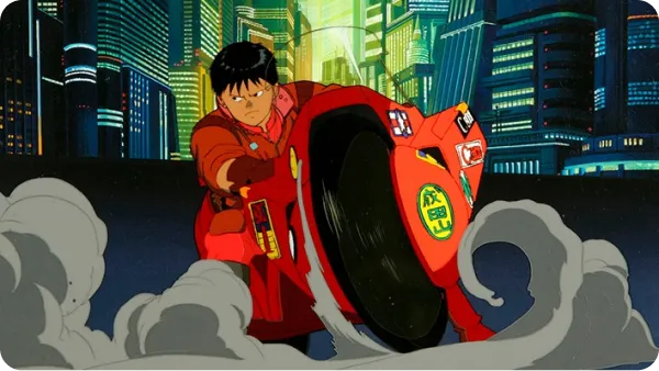 Kaneda sur sa moto futuriste